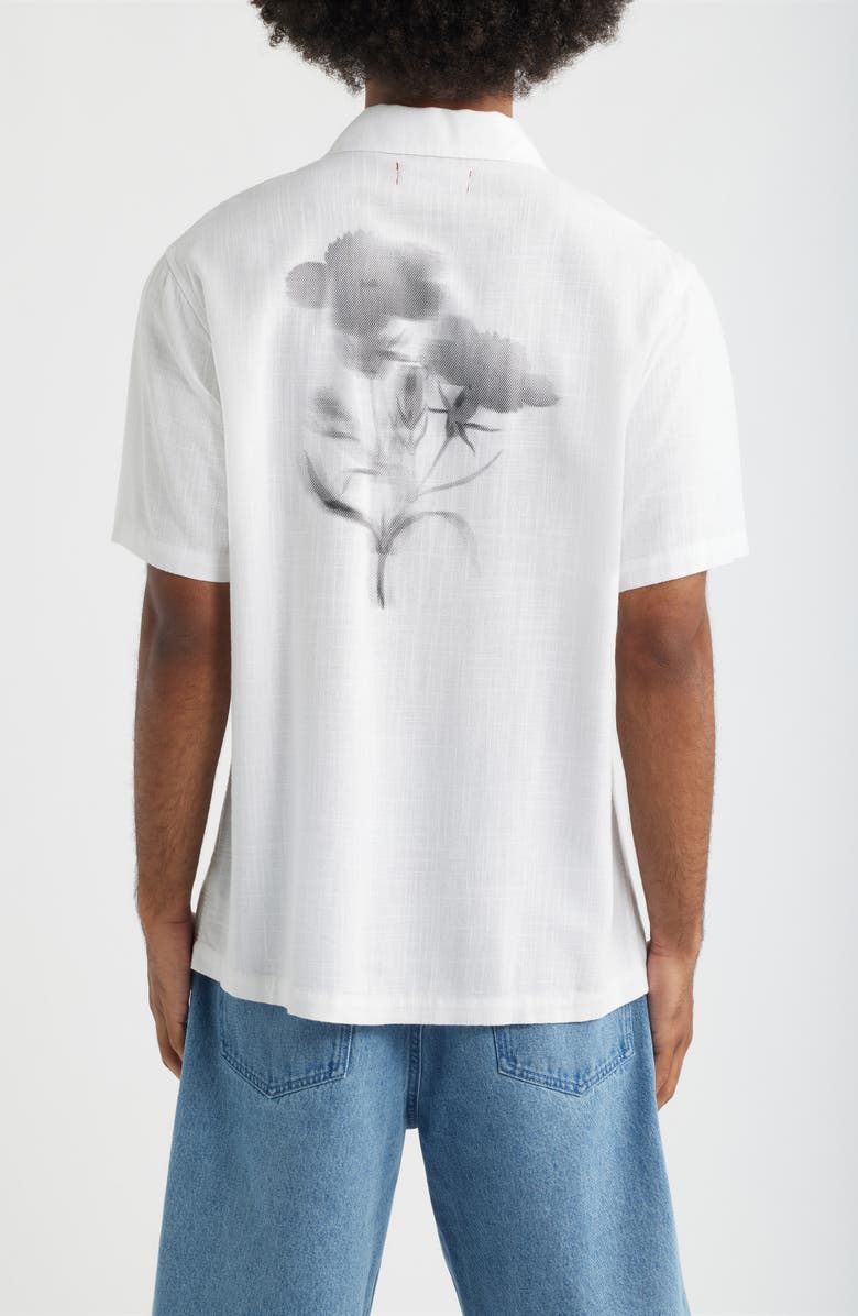 SANTO STUDIO Flower Shadow Short Sleeve Slub Cotton Button-Up Shirt, Alternate, color, White Black Red