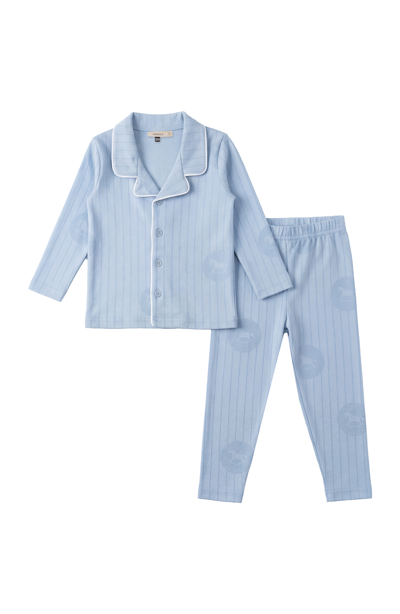 Fragile Lapel Pajama Set, Collared Button Up Top and Elastic Waist Pants, Main, color, Ice Blue