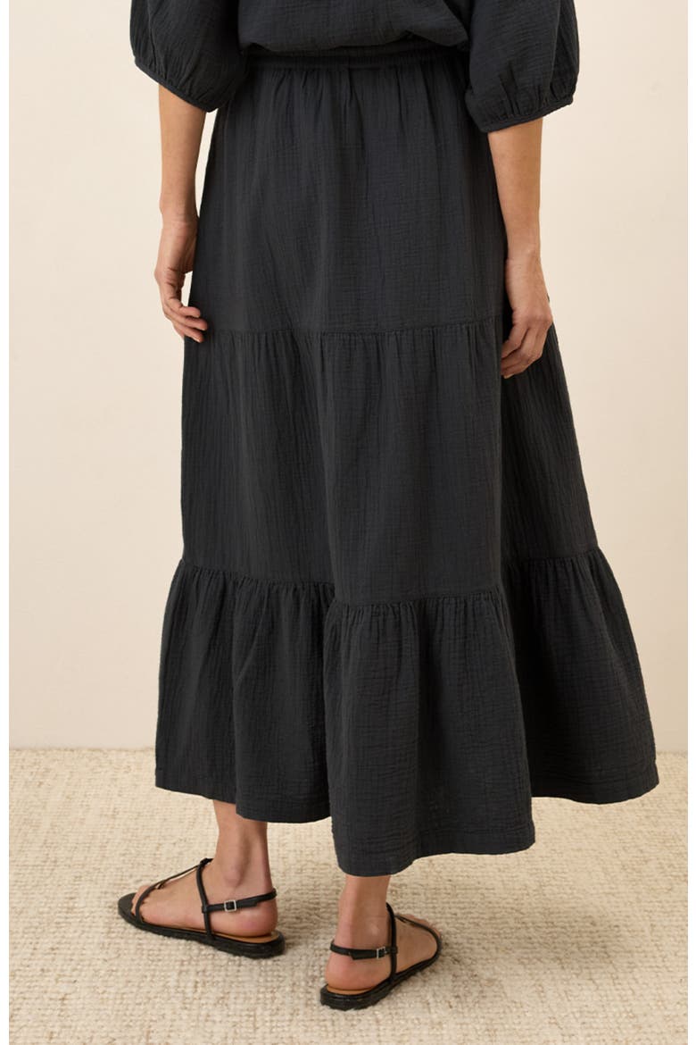 Organic Cotton Coastal Double Gauze Tiered Maxi Skirt, Alternate, color, Black