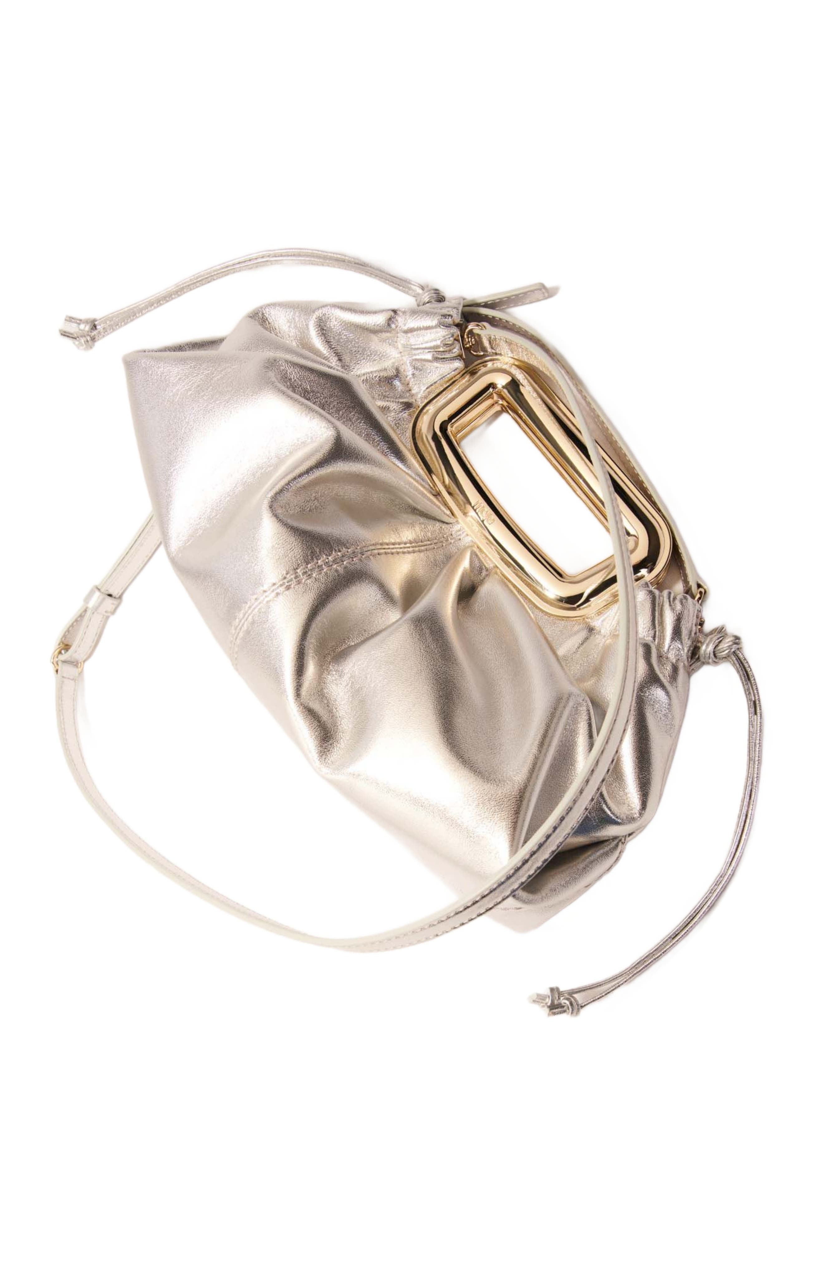 maje Leather metal handle clutch, Alternate, color, 