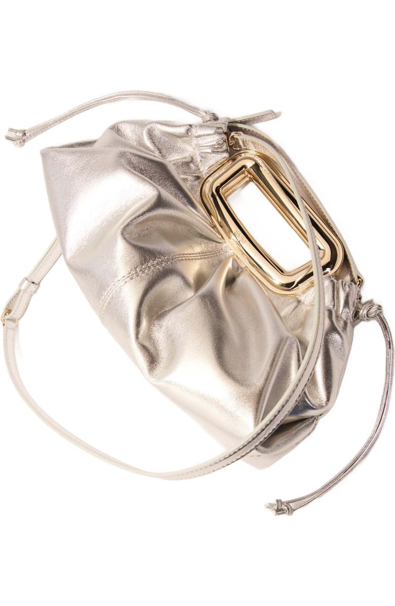 maje Leather metal handle clutch, Alternate, color,