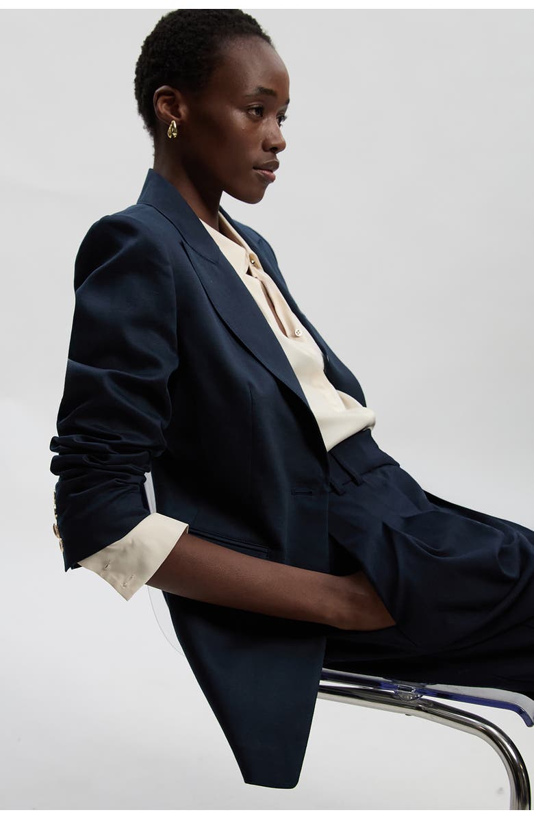 Karen Millen Tailored Linen Single Breasted Blazer, Alternate, color, Navy