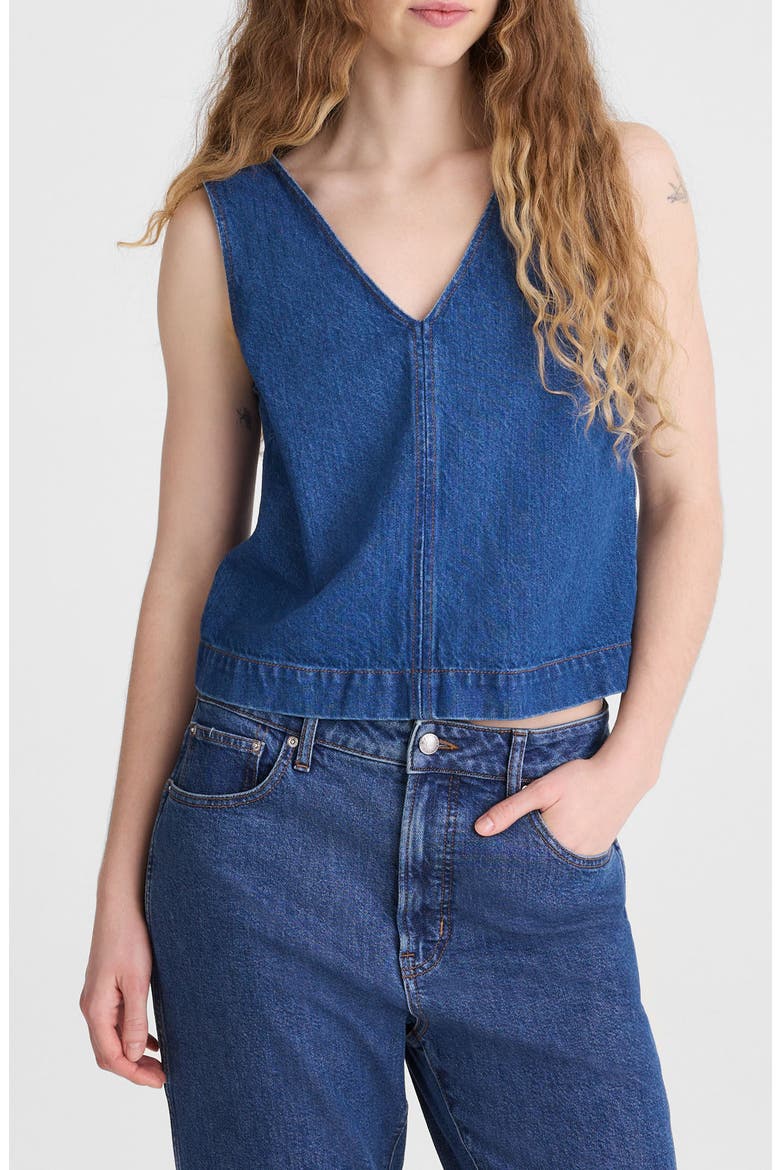 Denim V-Neck Shell, Main, color, MARINA BLUE