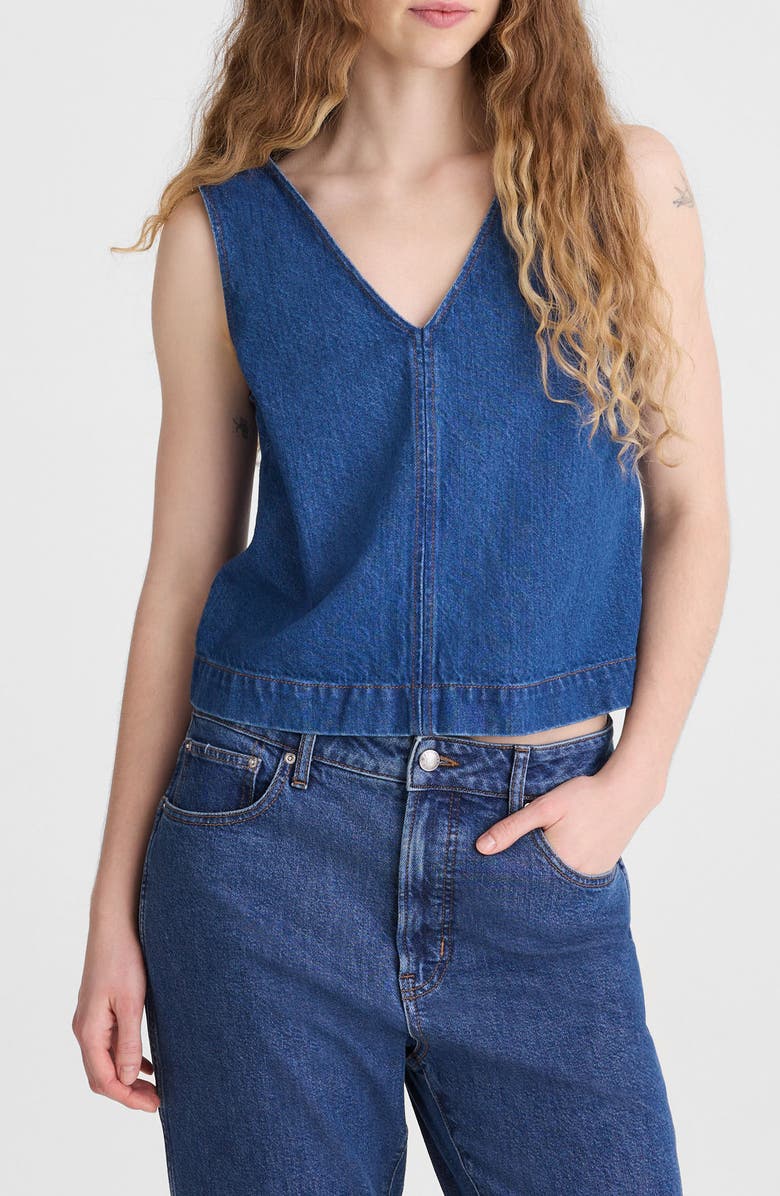 Madewell Denim V-Neck Shell, Main, color, Marina Blue