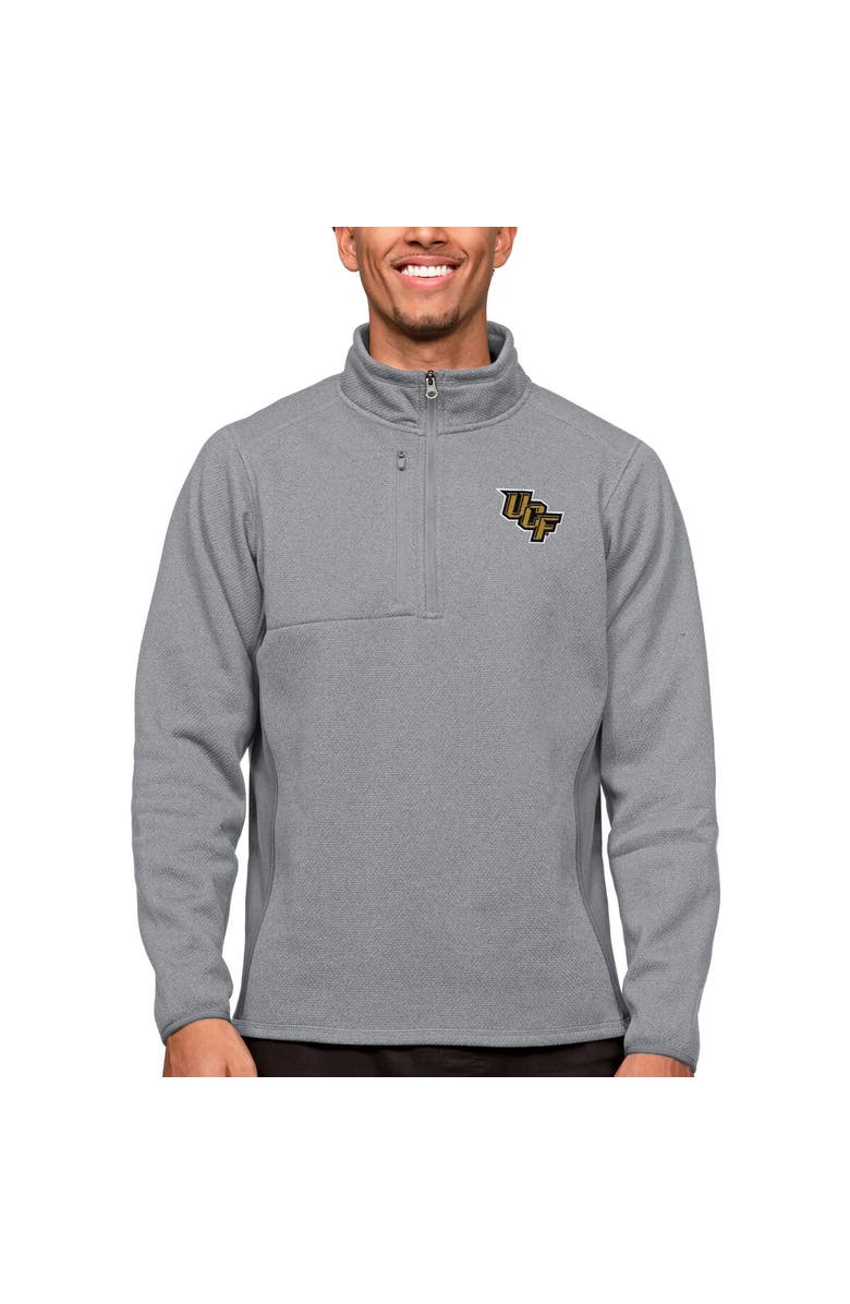 ANTIGUA Men's Antigua Heather Gray UCF Knights Course Quarter-Zip Pullover Top, Main, color,