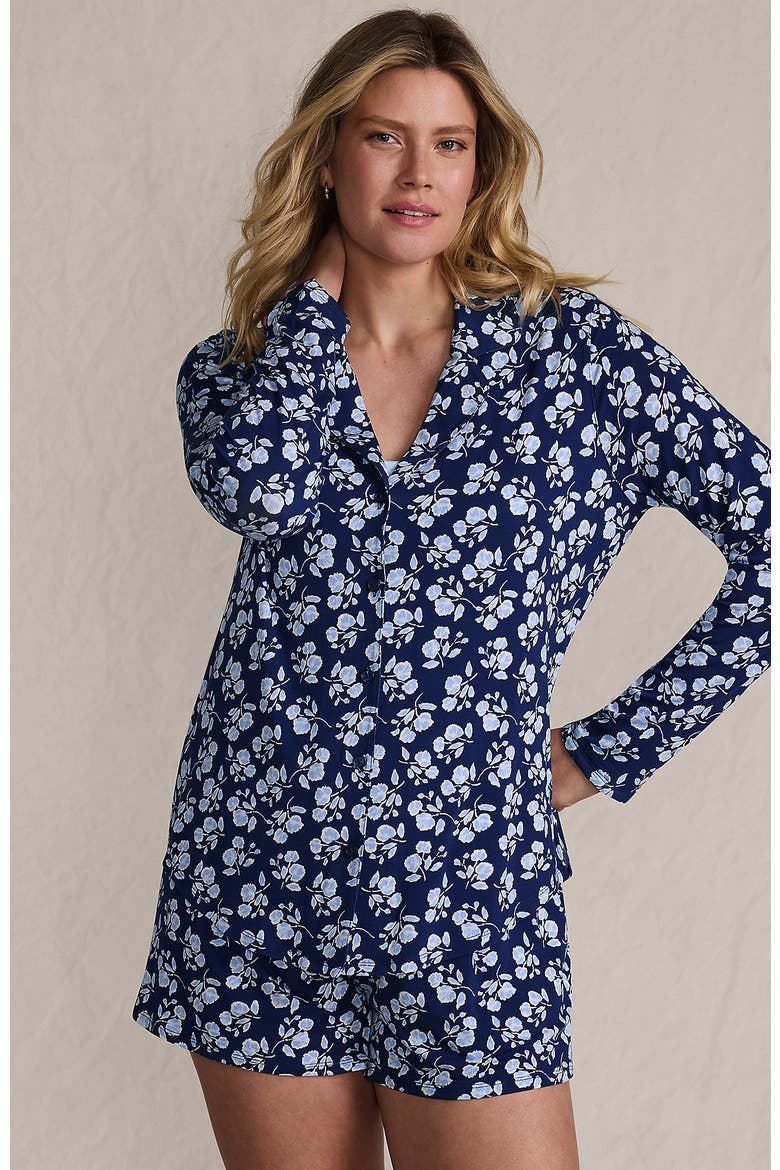Cooling 3 Piece Pajama Set - Long Sleeve Top Cami and Shorts, Alternate, color, Deep Sea Navy Blooms