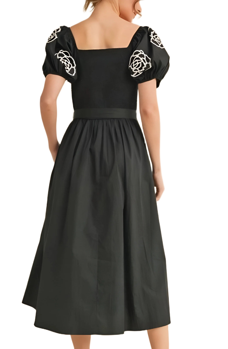 Knit and Lounge Puff Sleeve Smocked Bodice Midi Dress, Alternate, color, 