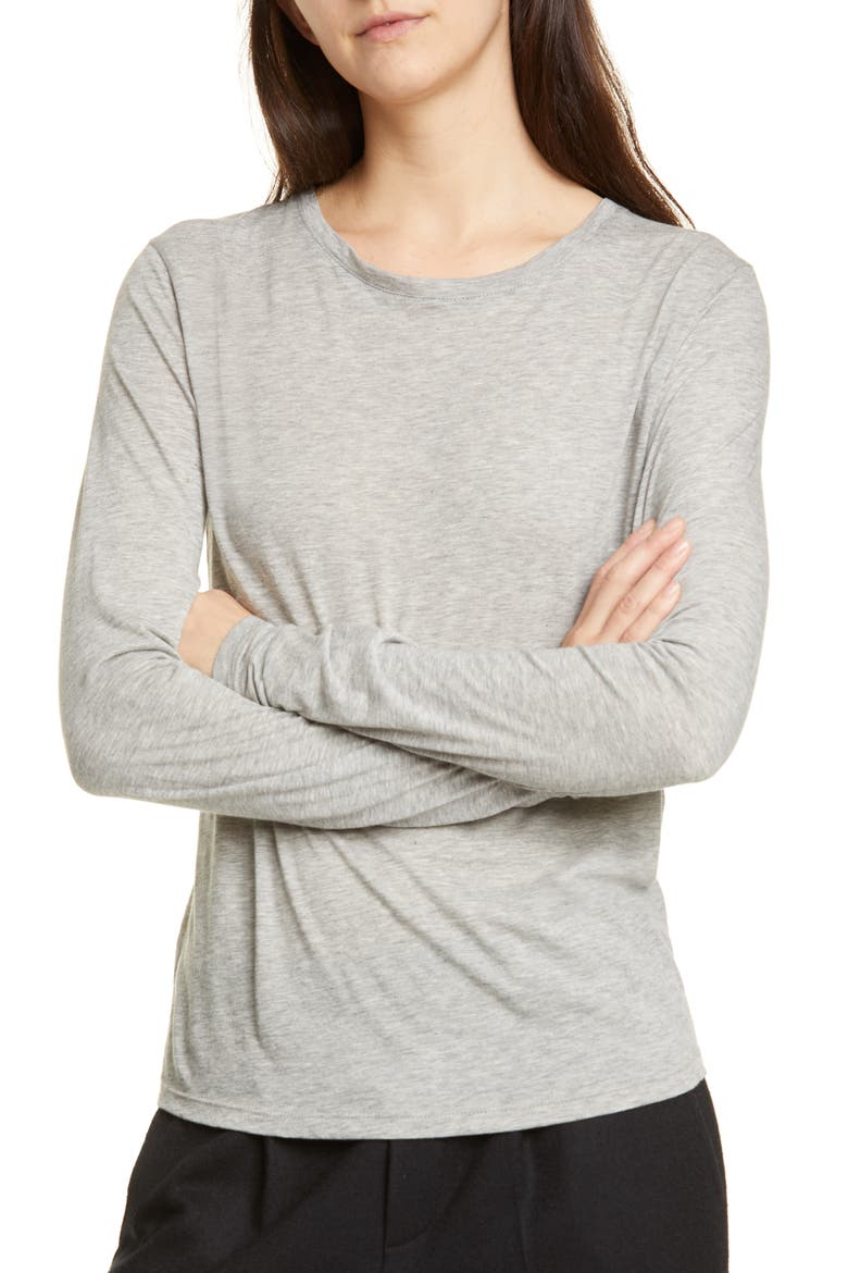 Essential Long Sleeve Crewneck Tee, Main, color, HEATHER GREY