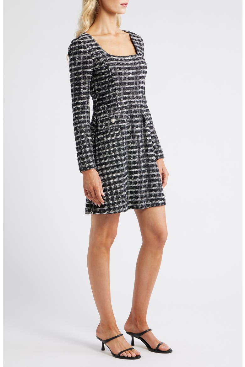 Windowpane Plaid Long Sleeve Bouclé Dress, Alternate, color, BLACK MULTI