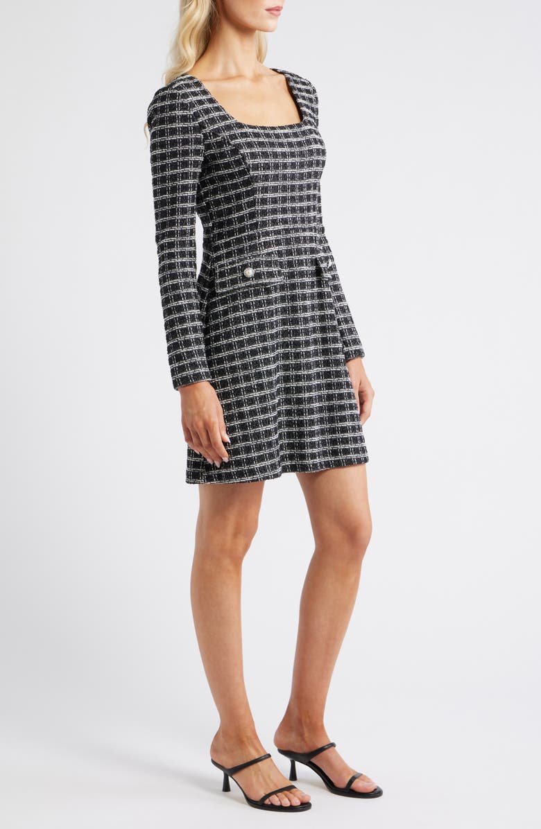 Julia Jordan Windowpane Plaid Long Sleeve Bouclé Dress, Alternate, color, Black Multi