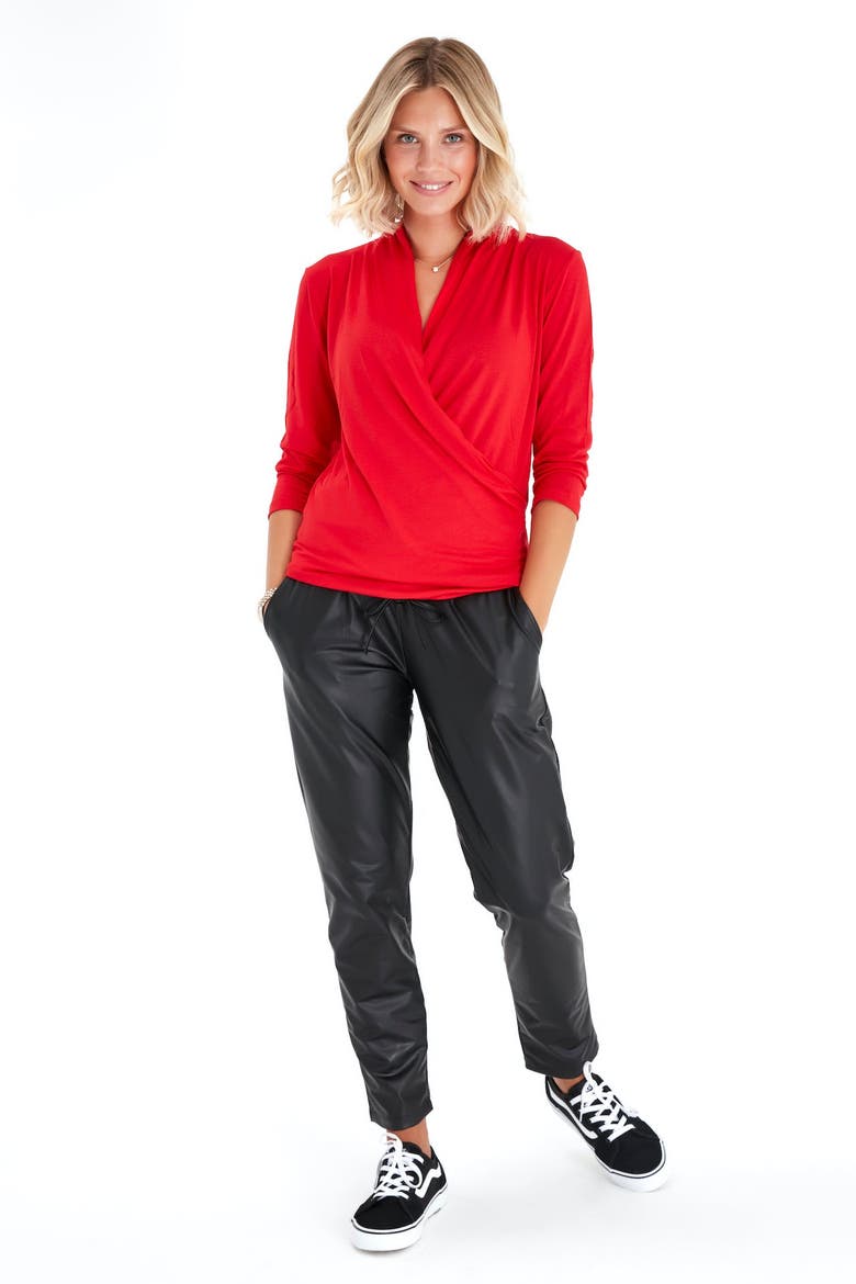 Surplice V-Neck Maternity/Nursing Top, Alternate, color, RED