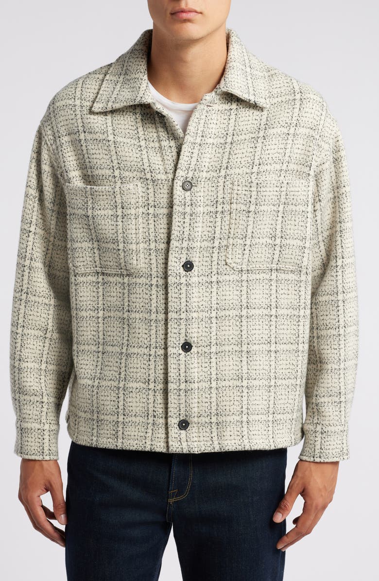 FRAME Windowpane Wool Blend Flannel Button-Up Shirt Jacket, Alternate, color, 