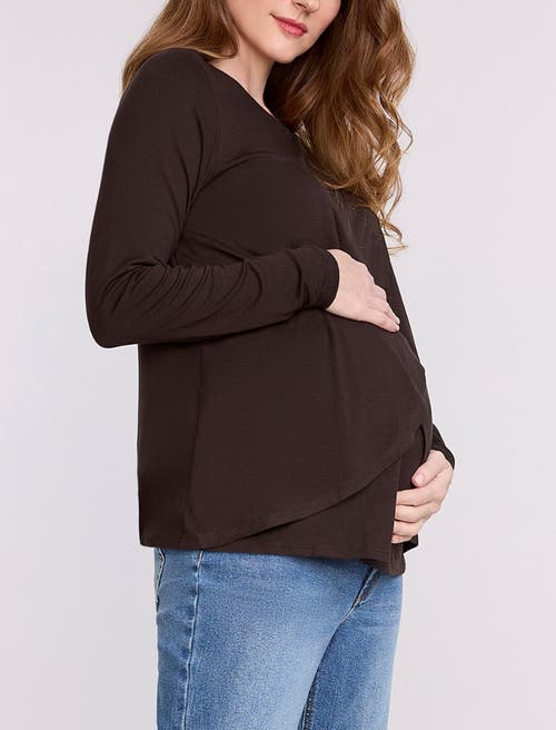 Motherhood Maternity Crewneck Long Sleeve Draped Nursing Tee In Brown