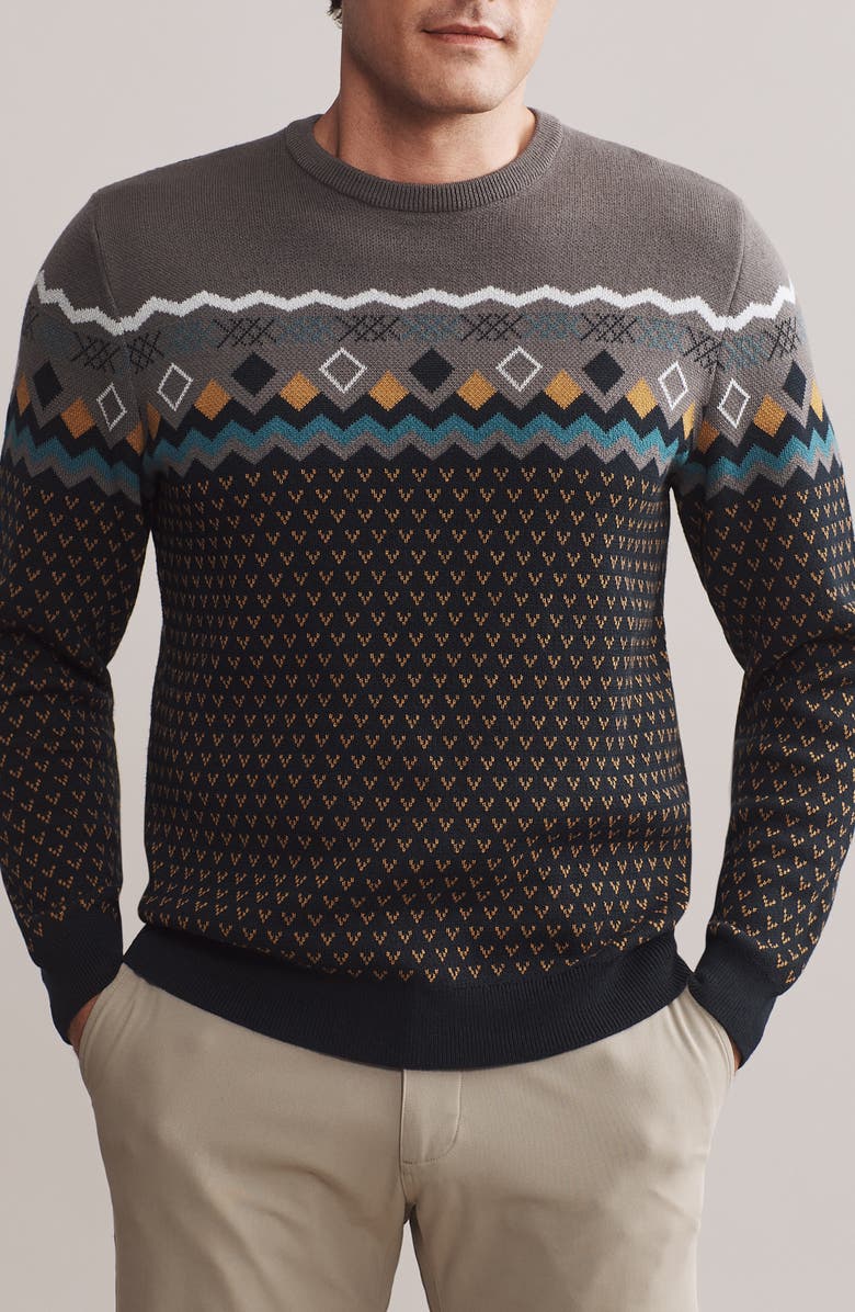 Rhone Fair Isle Crewneck Sweater, Main, color, Smoked Pearl