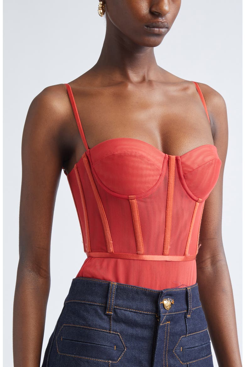 Rebellion Mesh Corset Bodysuit, Alternate, color, RED