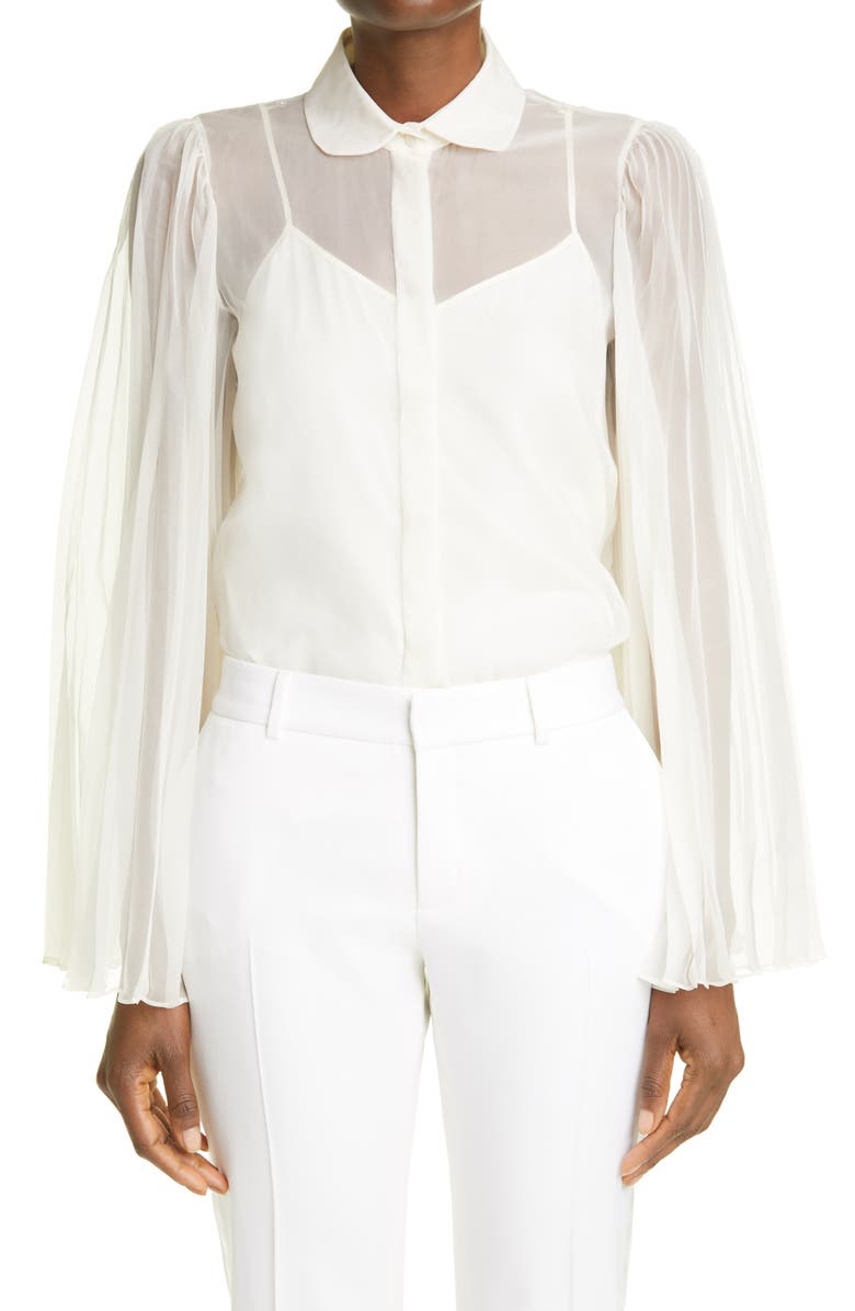 Gucci Pleated Sleeve Silk Blend Organdy Blouse, Main, color,
