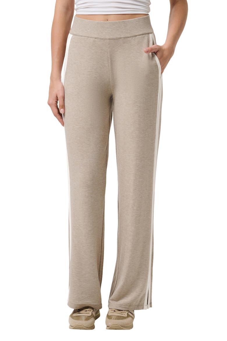 Cloud Terry Side Stripe Varsity Sweatpants, Main, color, HEATHER SOFT TAUPE