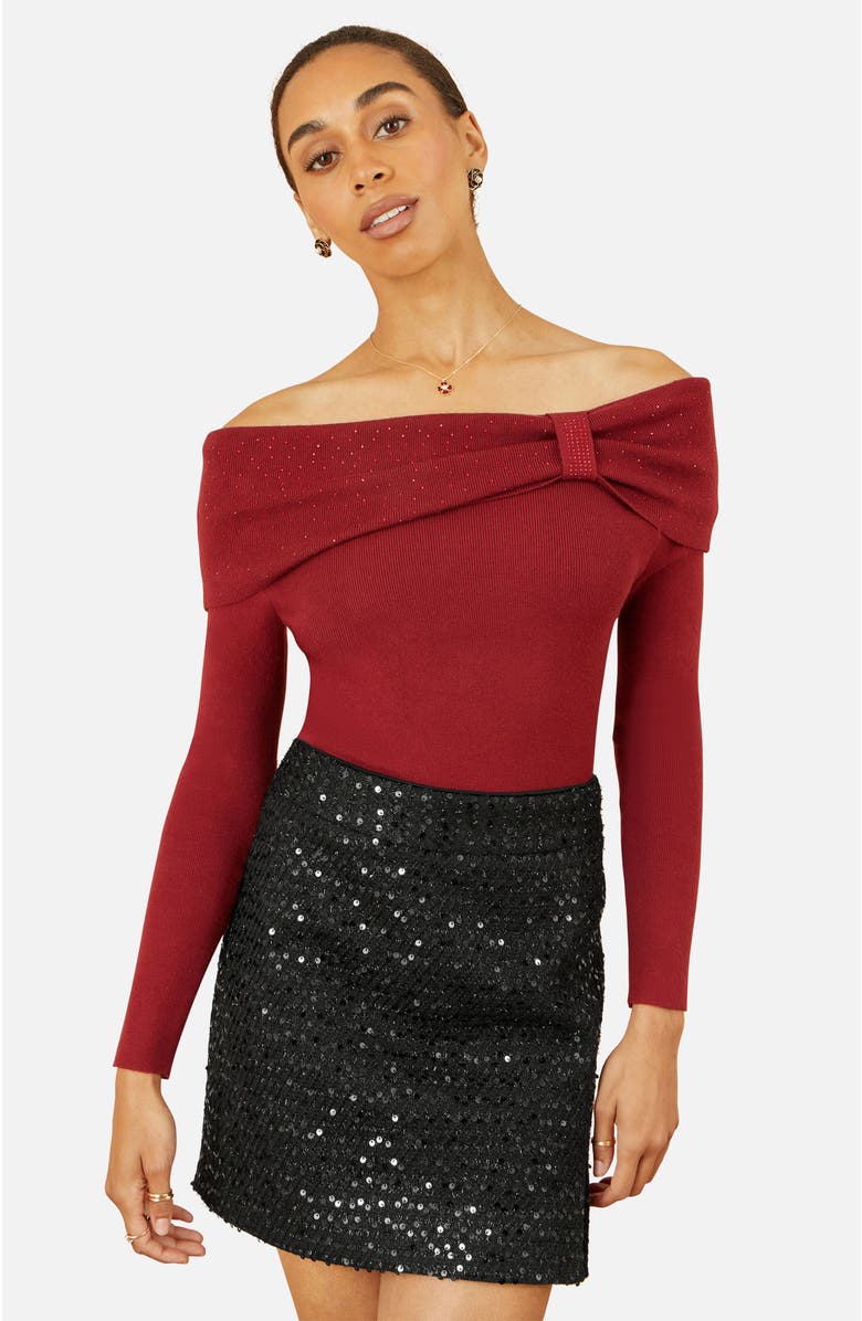 Yumi Bardot Sweater With Diamante Detail, Alternate, color, Burgundy