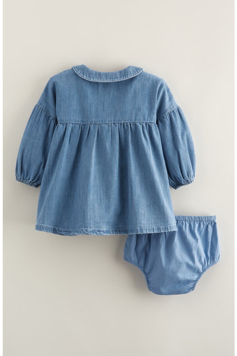 Bubble Sleeve Chambray Dress & Bloomers Set, Alternate, color, MID GEM WASH