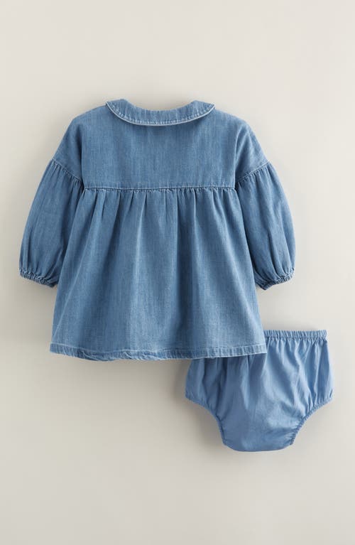 Nordstrom Bubble Sleeve Chambray Dress & Bloomers Set In Blue