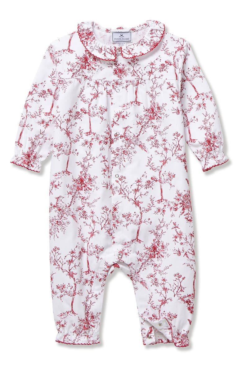 Petite Plume Madeline Twill Romper, Main, color, Red