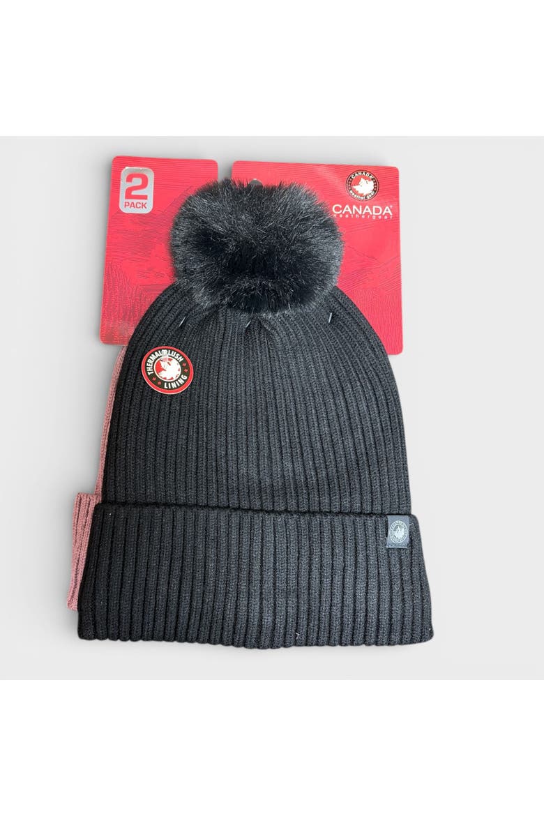 2-Pack Thermal Plush Lined Beanies, Alternate, color, Black/Mauve