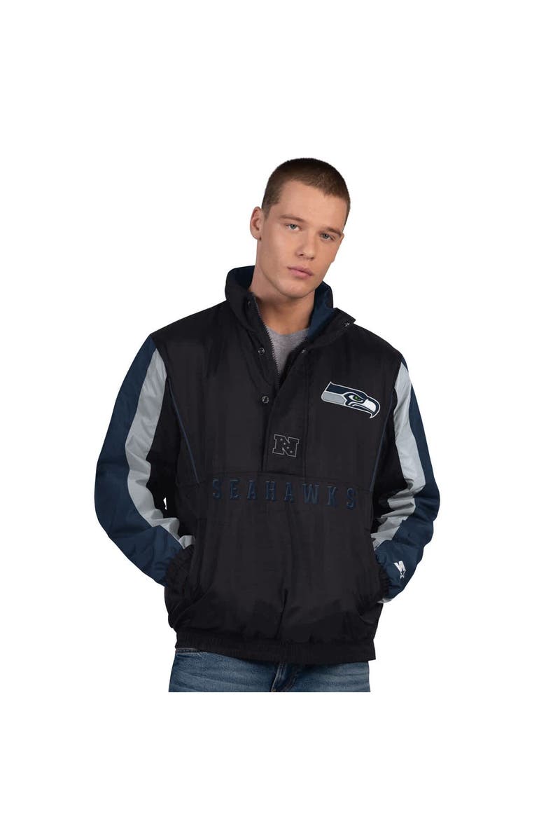 STARTER Men's Starter Black Seattle Seahawks Thursday Night Gridiron Half-Zip Jacket, Main, color, Black