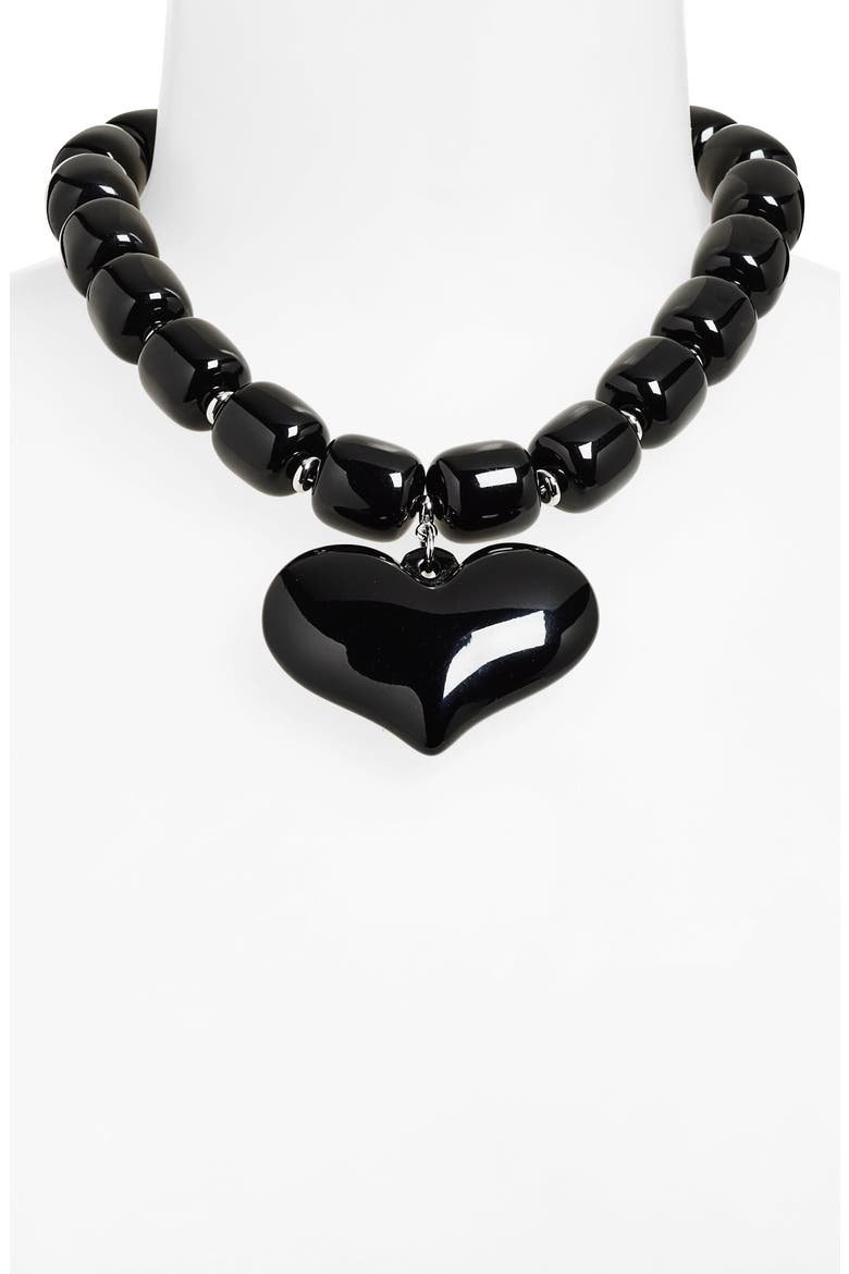 Amore Beaded Heart Pendant Necklace, Alternate, color, BLACK