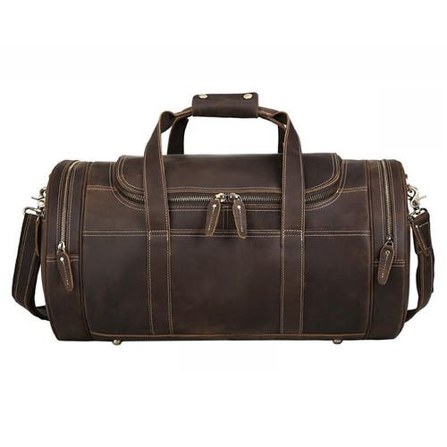 Steel Horse Leather The Wainwright Weekender | Round Vintage Leather Weekender In Dark Brown