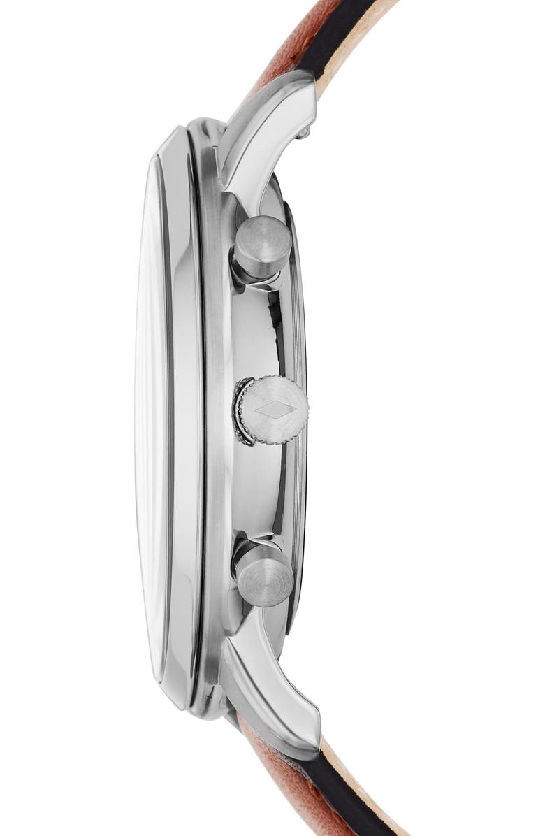 Fossil Neutra Chronograph Leather Strap Watch, 44mm, Alternate, color, Brown/ Blue/ Silver