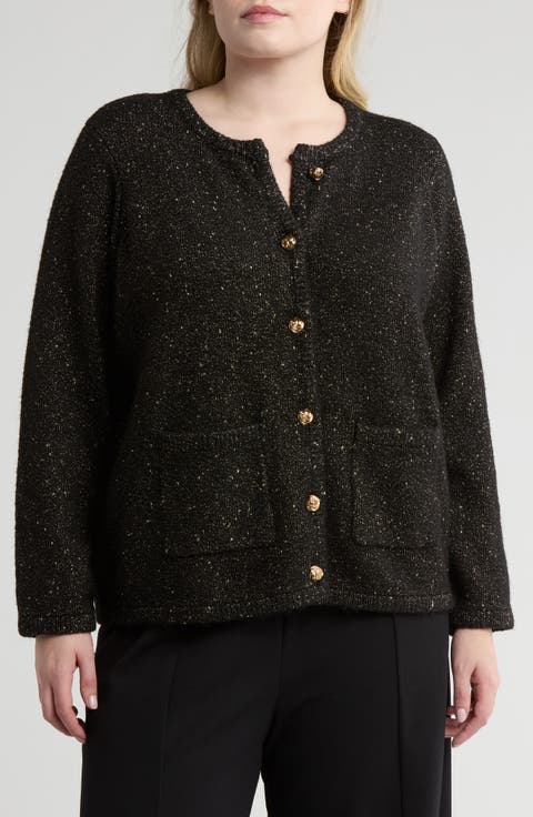 Long Sleeve Crewneck Cardigan (Plus)