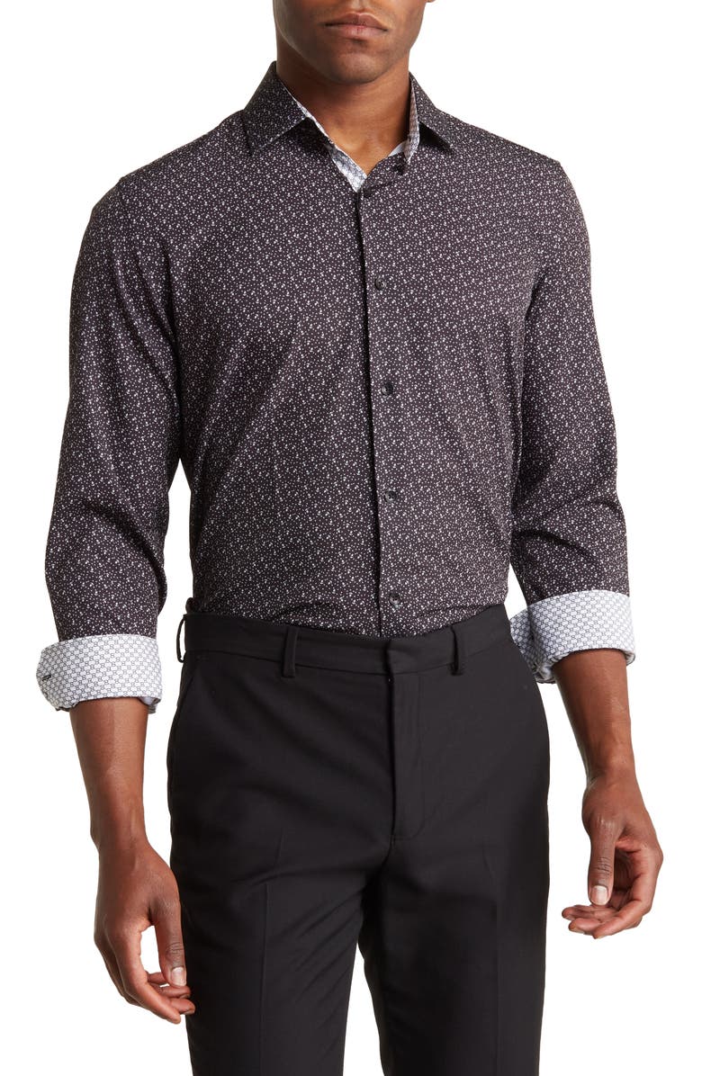 Azaro Uomo Slim Fit Flower Print Performance Dress Shirt, Main, color,