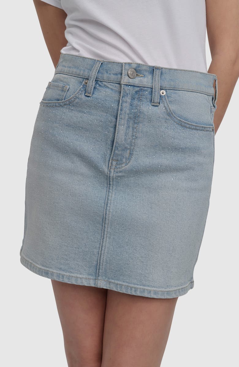 DKNY Jeans Embellished High Waist Denim Miniskirt, Alternate, color, Heat Wave
