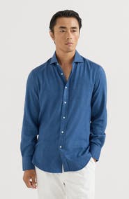 Brunello Cucinelli Stretch cotton chevron flannel shirt with spread collar