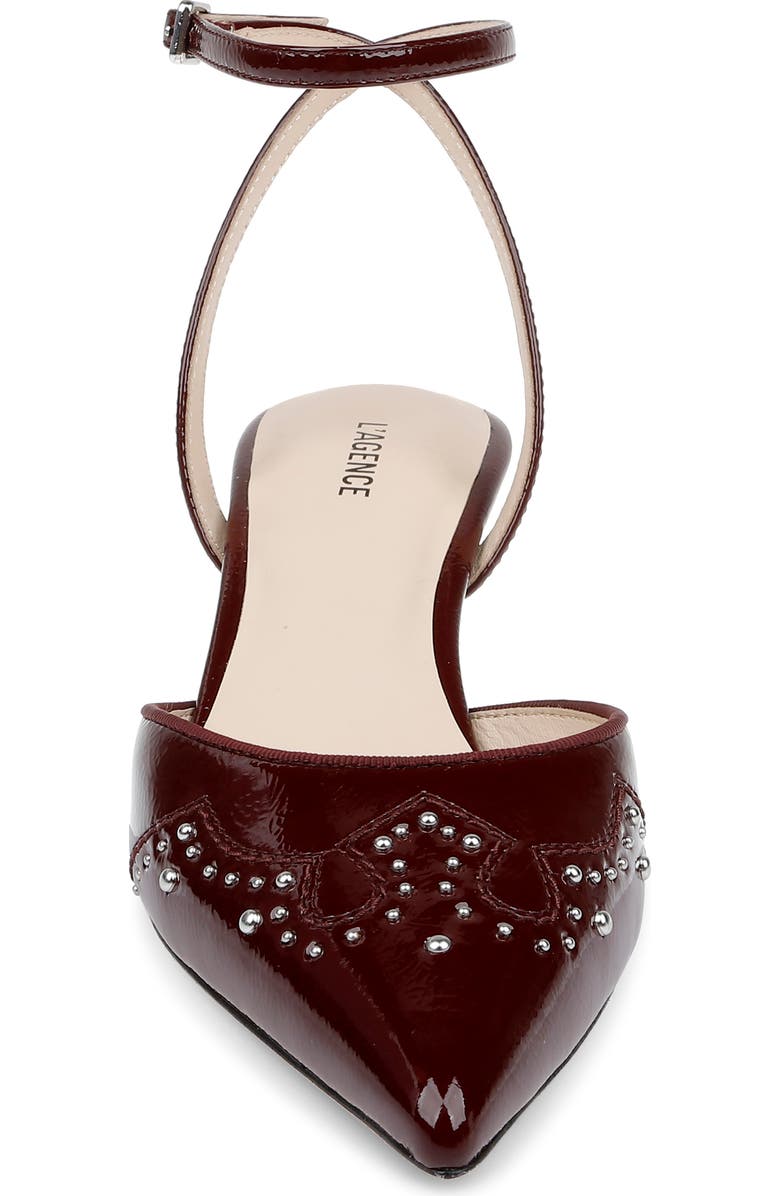 L'AGENCE Liana Ankle Strap Pointed Toe Pump, Alternate, color, Wine Patent