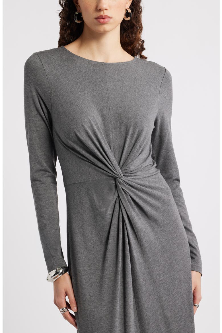 Twist Front Long Sleeve Jersey Maxi Dress, Alternate, color, GREY CHARCOAL HEATHER