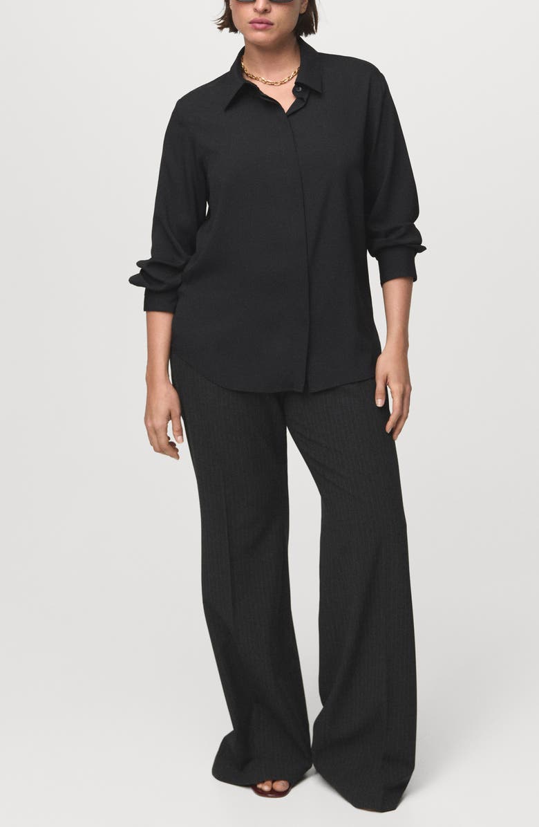 MANGO Print Button-Up Shirt, Alternate, color, Black