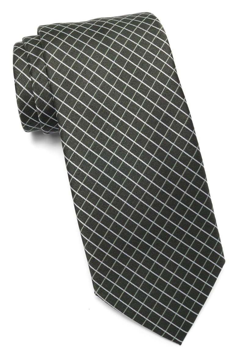Ramona Grid Print Tie, Main, color, HUNTER