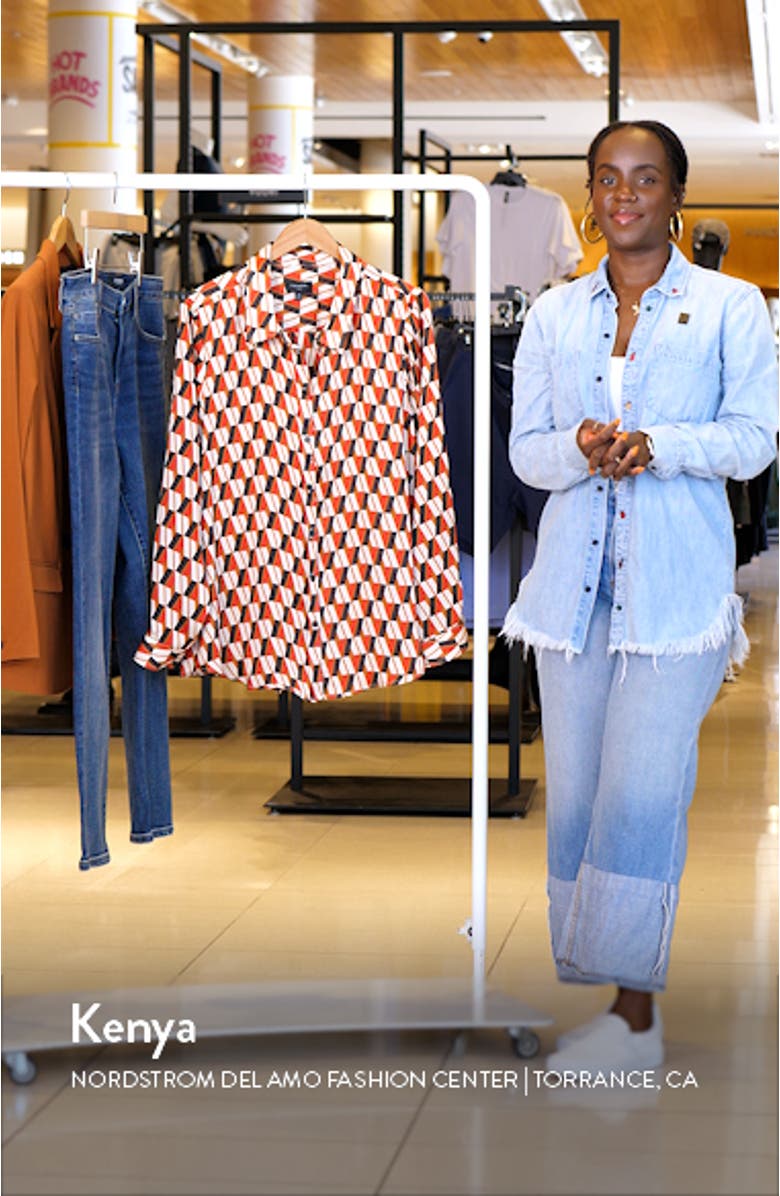 Geo Print Satin Button-Up Shirt, sales video thumbnail