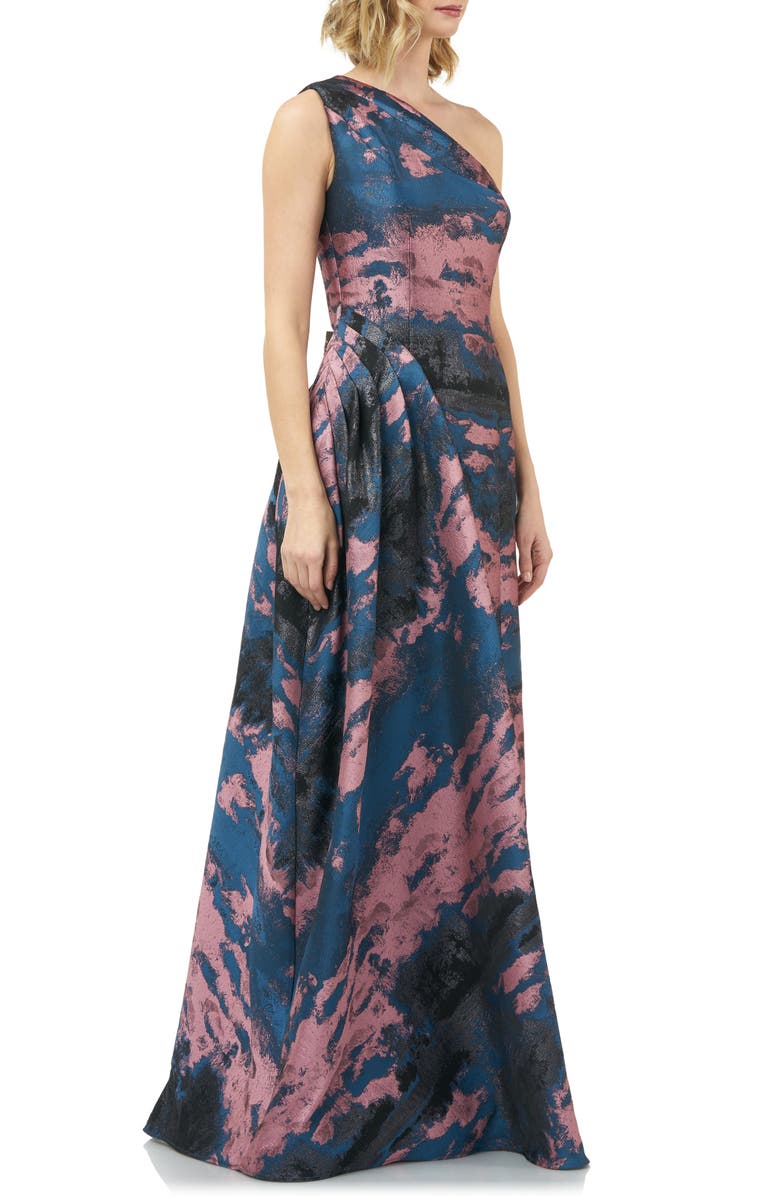 Kay Unger Noelle One-Shoulder Jacquard Gown, Alternate, color, 