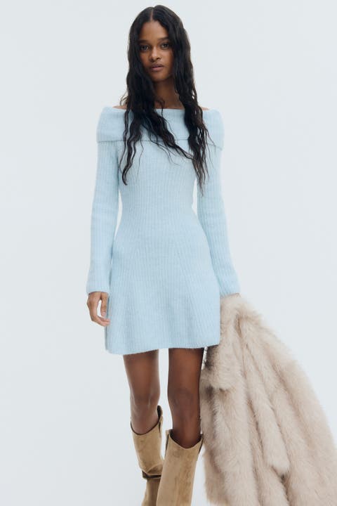 Rib-knit Off-the-shoulder Dress