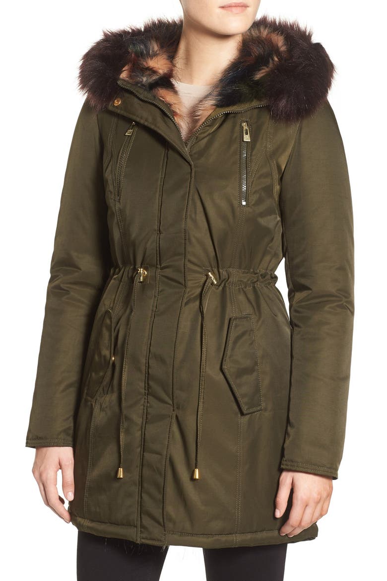 Faux Fur Trim Parka, Alternate, color, OLIVE