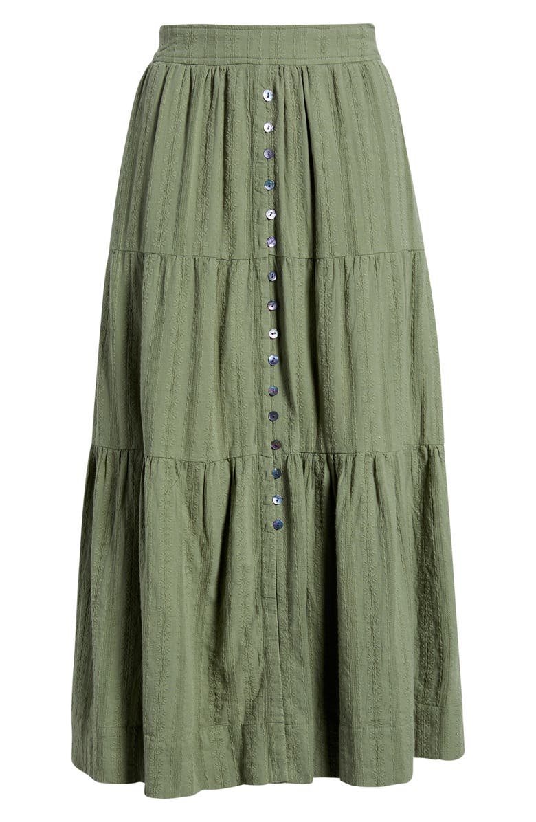 Marine Layer Lana Tiered Cotton Maxi Skirt, Alternate, color, Sage