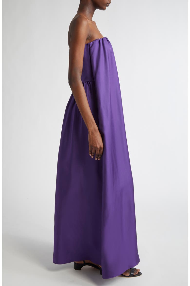 Edda Strapless Silk Twill Dress, Alternate, color, PURPLE