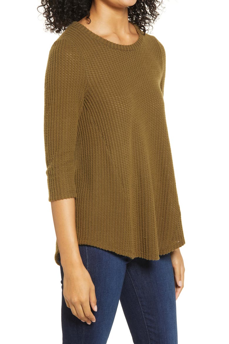 Waffle Knit Swing Top, Alternate, color, DK. OLIVE