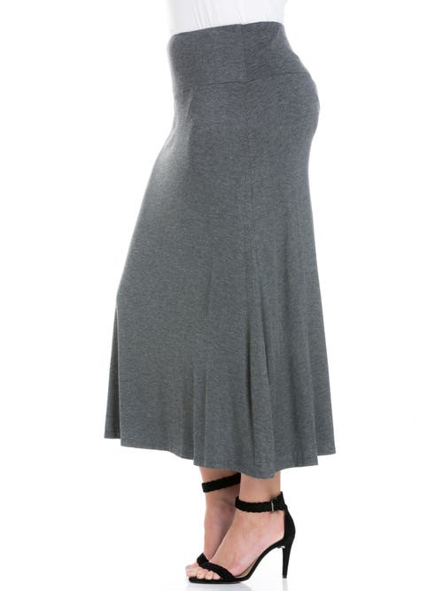 24seven Comfort Apparel Plus Size Comfortable Fit Elastic Waist Maxi Skirt In Gray