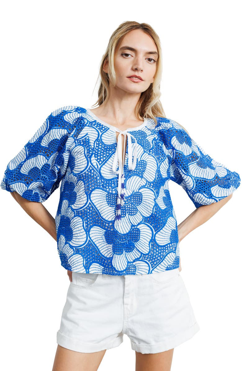 CIEBON Gianna Split Neck Top, Alternate, color, Blue