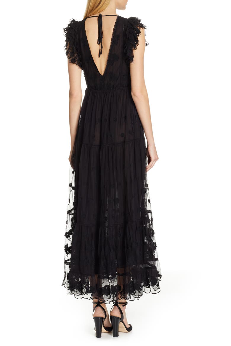 Fifi Embroidered Tulle Maxi Dress, Alternate, color, RAVEN