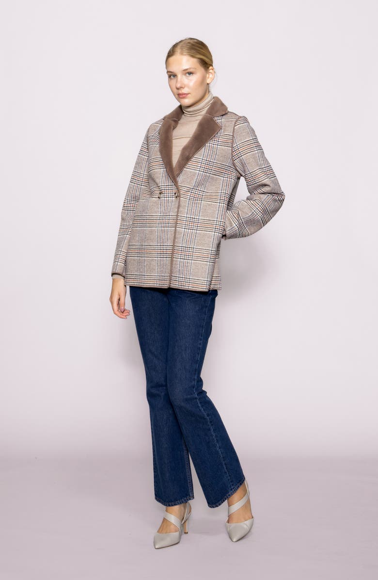 MELLODAY Plaid Faux Fur Trim Jacket, Alternate, color, Brown Plaid