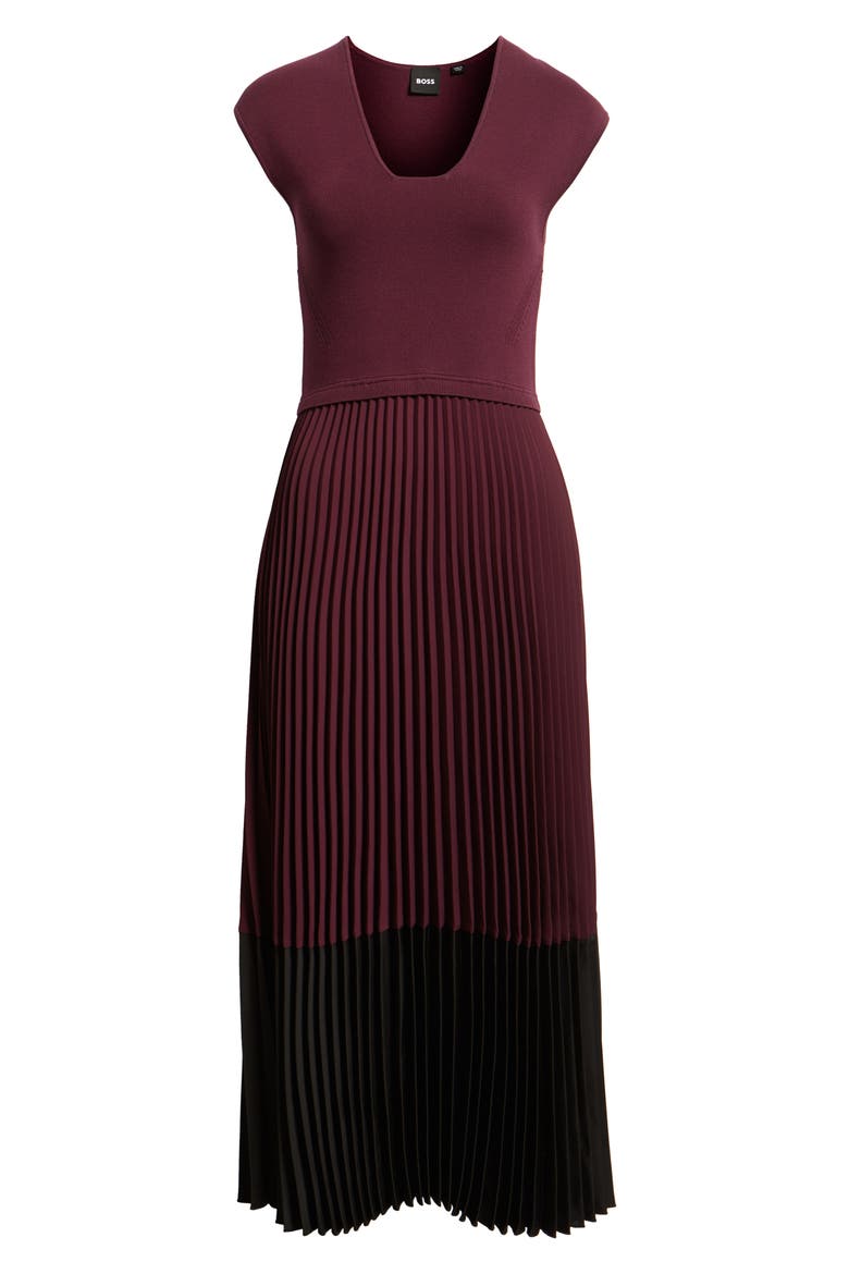 Flissani Pleated Mixed Media A-Line Dress, Alternate, color, DK PRPLE